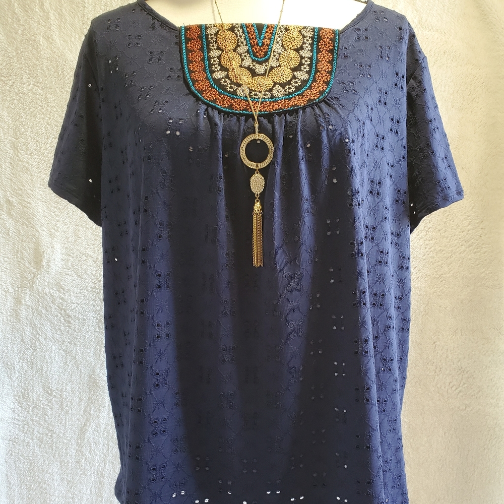 Plus size Loveappella eyelet shirt